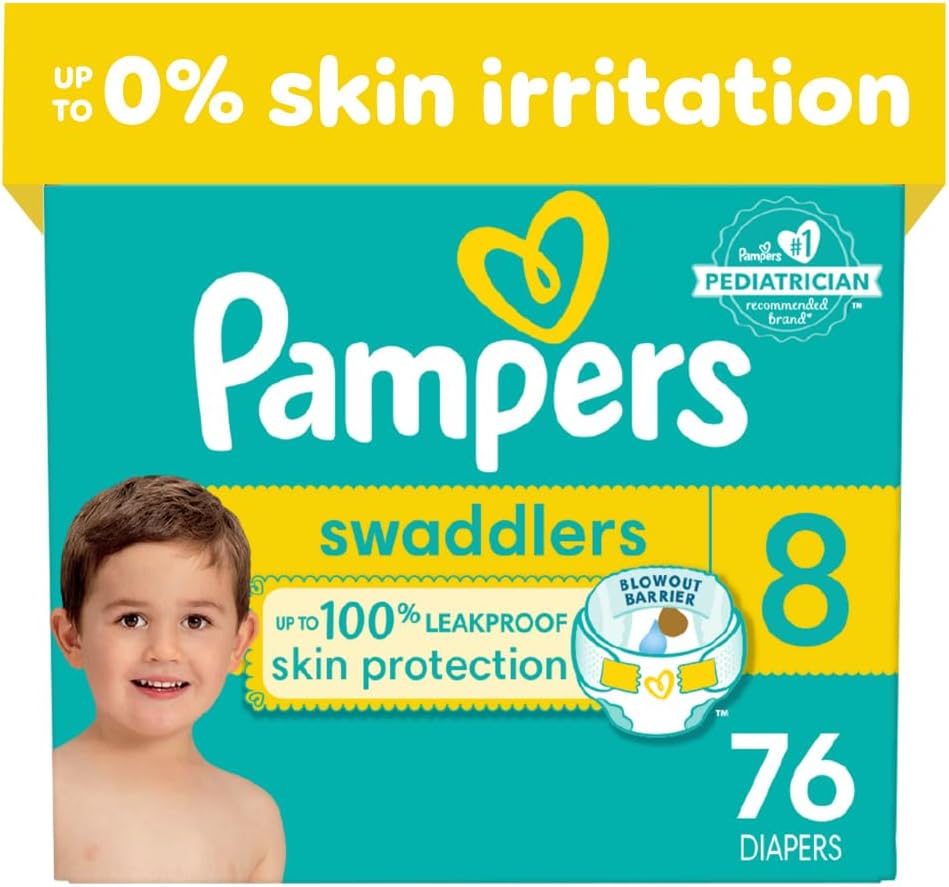 Pampers Swaddlers Diapers - Size 8, One Month Supply (76 Count), Ultra Soft Disposable Baby Diapers