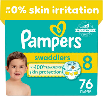 Pampers Swaddlers Diapers - Size 8, One Month Supply (76 Count), Ultra Soft Disposable Baby Diapers