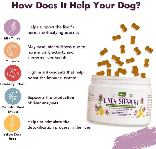 Iheartdogs Advanced Milk Thistle Liver Supplement For Dogs - Dog Liver Support With Milk Thistle, Turmeric Curcumin, Cranberry & Dandelion Root Extract