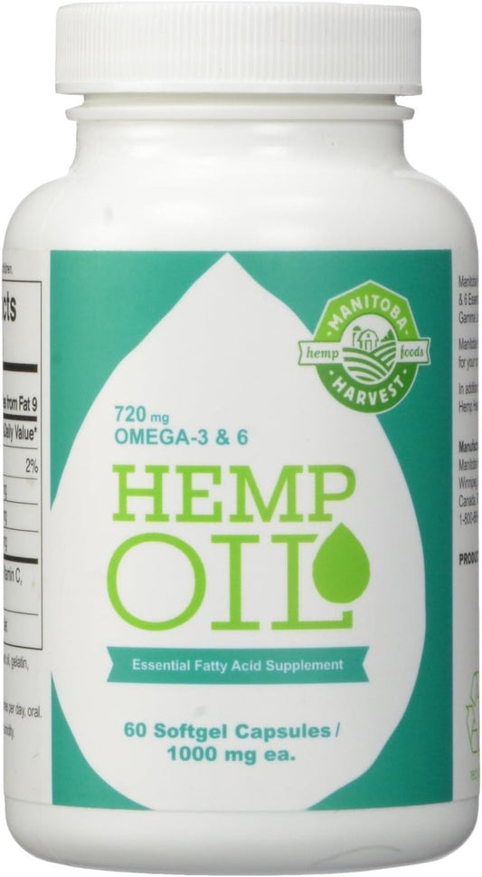 Manitoba Harvest Hemp Seed Oil Softgels, 2,475mg of Plant Based Omegas 3,6 & 9 per serving including GLA, Fish Oil Alternative, 60ct (pack of 12) : Health & Household