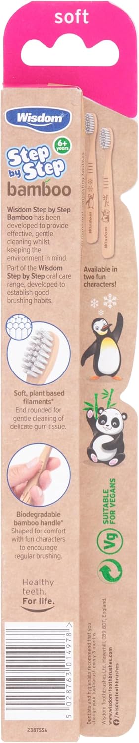 Wisdom Childrens Step By Step Bamboo Toothbrush - Kids 6+ - 2 Pack