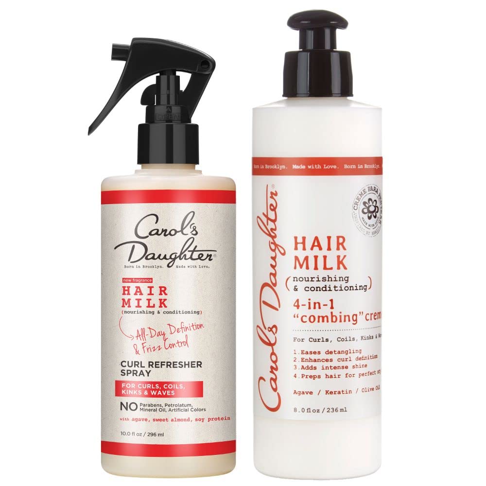 Carol’S Daughter Hair Milk Refresher Spray And 4 In 1 Combing Creme Hair Detangler Gift Set For Natural Curly Hair Providing All Day Definition & Frizz Control – Made With Agave Nectar And Olive Oil