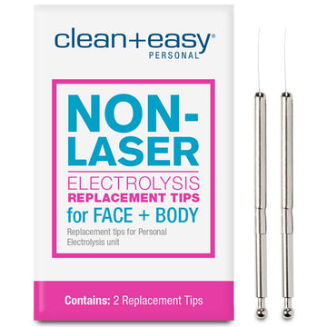 Clean + Easy Non-Laser Electrolysis Replacement Tips for Face & Body, 2-Pack