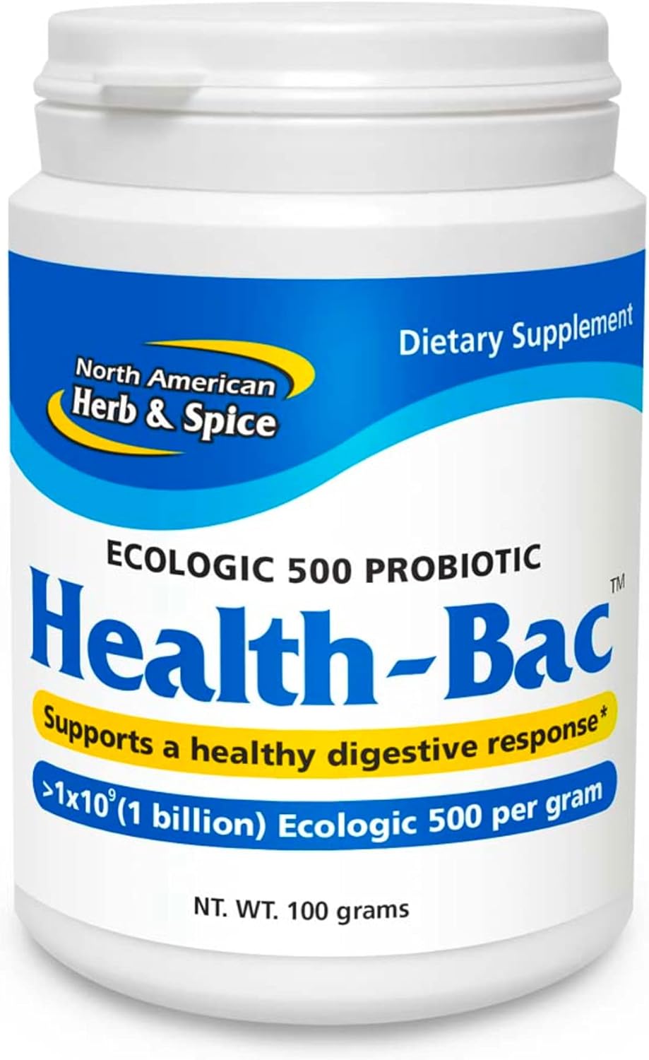 North American Herb & Spice Health-Bac - 100 Grams - Clinically Tested, Ecologic 500 Probiotic - Healthy Digestive Response - Non-Gmo, Gluten Free, Soy Free - About 33 Servings
