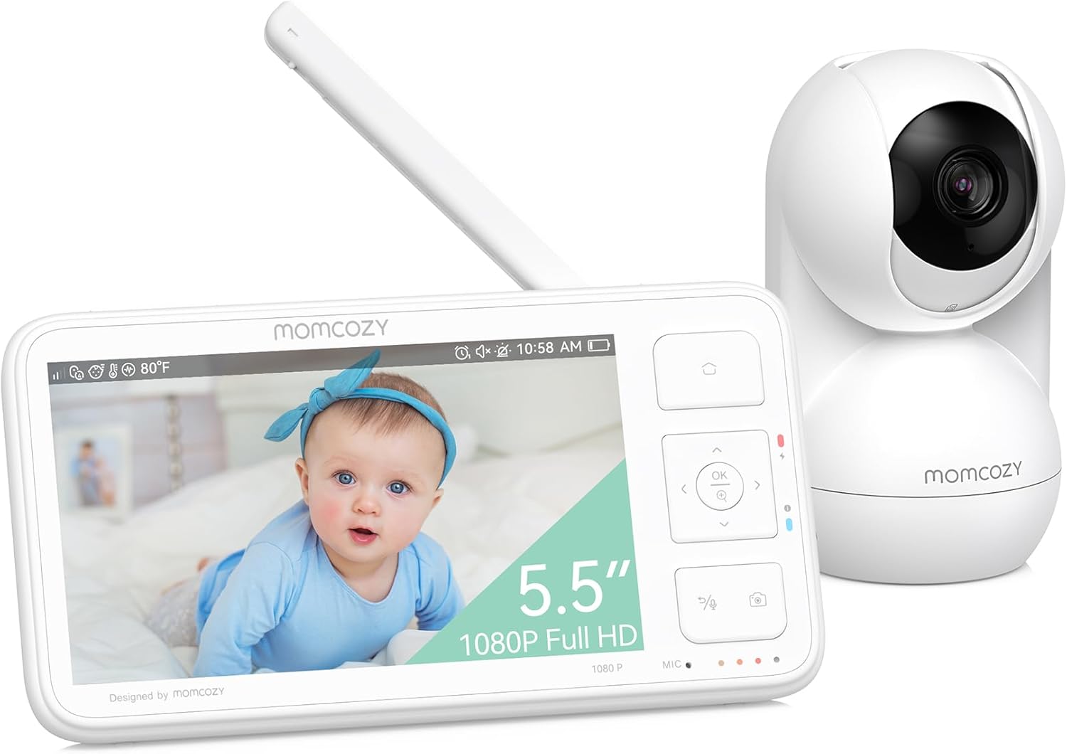 Momcozy Video Baby Monitor, 5.5” 1080P Full Hd Baby Monitor With Camera No Wifi, Infrared Night Vision, 5800Mah 120-Hrs Battery, Eco, Vox, 2-Way Audio, 1640Ft Range, Record And Rewind Locally, Bm03