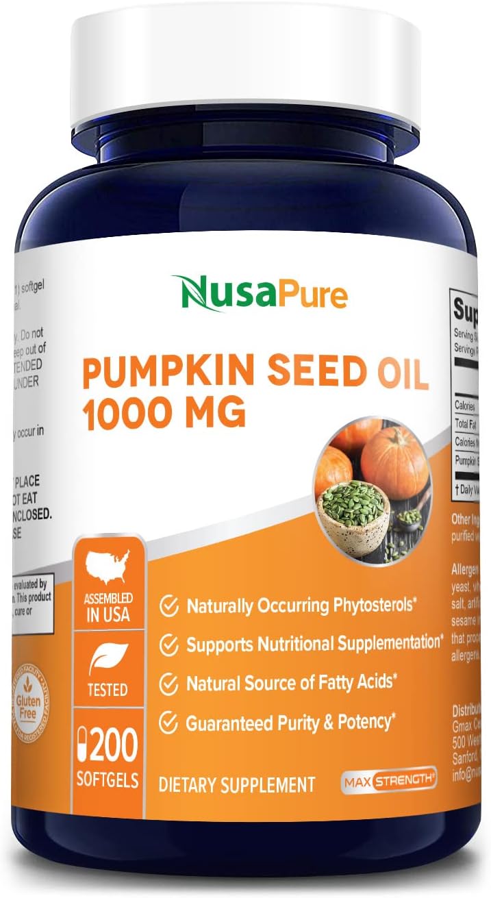 NusaPure Pumpkin Seed Oil 1000mg 200 Softgel Capsules (Non-GMO, Gluten Free) Naturally Occurring Phytosterols