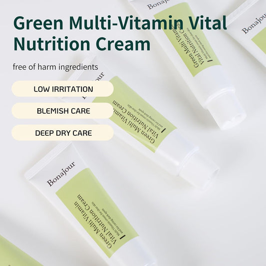 [Bonajour] Vegan Natural Green Multi Vitamin Moisturizing Cream For Face - 70% Vitamin, Anti Aging & Brightening, Remove Dark Spot 1.7 Fl. Oz