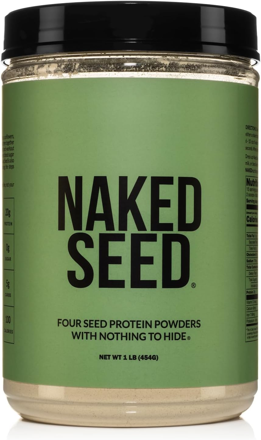 Naked Seed - 4 Seed Protein Powder, Only 4 Ingredients - Chia, Watermelon, Sunflower And Pumpkin Seed - Gluten-Free, Soy Free, Vegan, No Gmos, No Artificial Sweeteners - 15 Servings