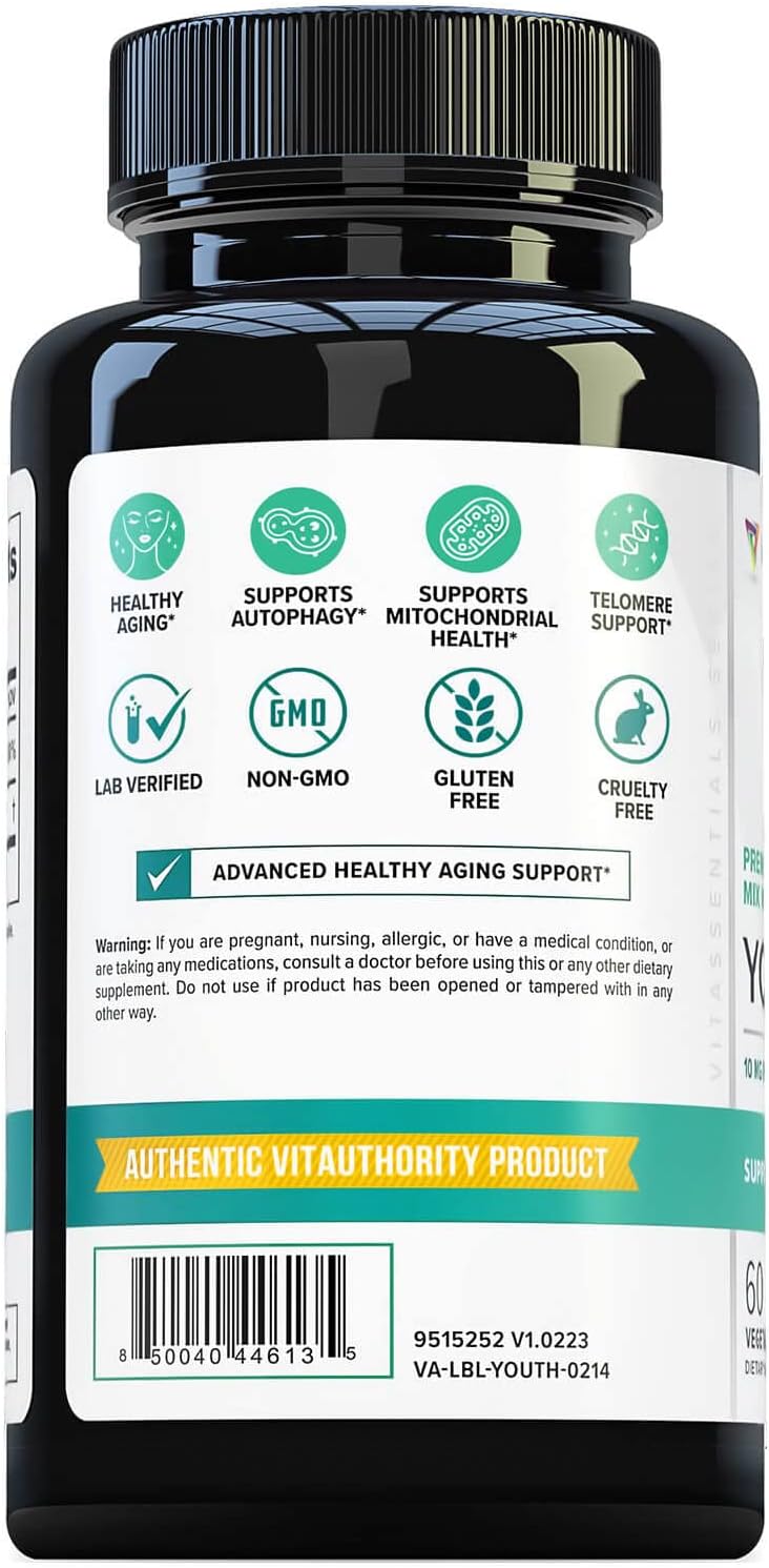 Enhanced Absorption Pure Spermidine Supplement - 99% Standardized Spermidine 3HCL Anti Aging Supplement for Women and Men’s Longevity Brain Telomere Heart Cell and Skin Support - 60 Servings