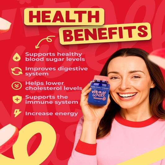 Vitawell Apple Cider Vinegar Gummies - 1000Mg With The Mother | Complex Formula - B12 + Folic Acid + Beetroot Extract | 60 Vegan Flavoured Gummies | Digestive Health And Metabolism Support