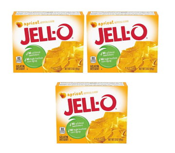 Jell-O Apricot Gelatin 3 Pack Of 3 Oz Boxes (9 Oz Total) Jello W/Exit 28 Bargains Sticker