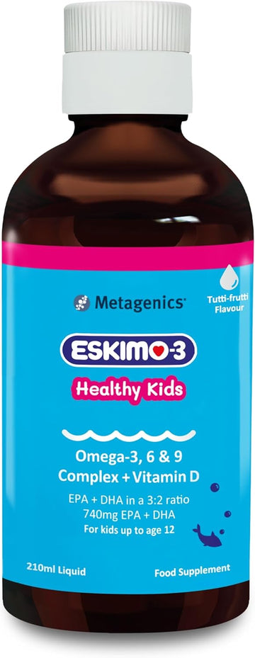 Eskimo-3 Healthy Kids Fish Oil By Metagenics - Omega-3, 6 & 9 + Vitamin D, 740Mg Epa + Dha - Tutti Frutti, 210Ml