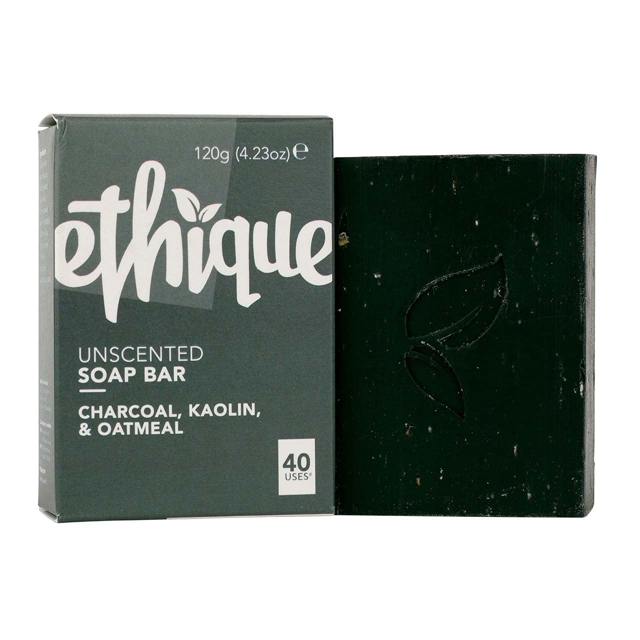 Ethique Unscented Charcoal, Kaolin, & Oatmeal Soap Bar - Body Wash for Sensitive Skin - Plastic-Free, Vegan, Cruelty-Free, Eco-Friendly, 4.23 oz (Pack of 1)