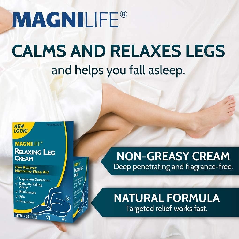 MagniLife Relaxing Leg Cream, Deep Penetrating Topical for Pain and Restless Leg Syndrome Relief, Naturally Soothe Cramping, Discomfort, and Tossing with Lavender and Magnesium - 4oz : Health & Household