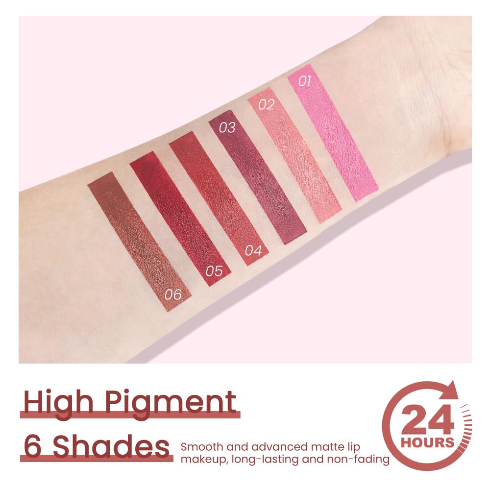 3Pcs Nude Rose Bright Red Warm Brown Lip Stick,Matte Cream Lipstick Set For Women,Long Lasting Waterproof Smudge Proof Velvet Lipsticks Crayon,Lip Makeup Kit Travel Size,Vegan & Cruelty-Free