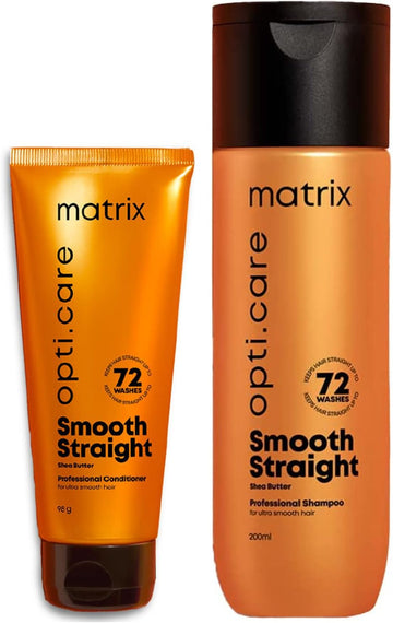 Matrix Opticare Smooth Straight Shampoo (200Ml) And Conditioner (98Gm) Combo Set For Dry Damaged Hair, Sulphate Free Shampoo And Conditioner With Shea Butter And Vitamin E Extracts, Pack Of 2