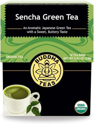 Buddha Teas - Organic Sencha Green Tea - For Health & Wellbeing - Japanese Green Tea - With Antioxidants & Minerals - Clean Ingredients - Caffeinated - Ou Kosher & Non-Gmo - 18 Tea Bags (Pack Of 1)