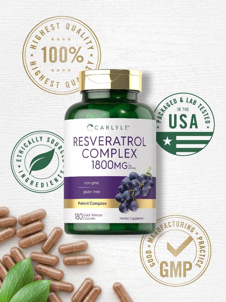 Carlyle Resveratrol Supplement 1800mg | 180 Capsules | Non-GMO & Gluten Free | Potent Complex : Health & Household