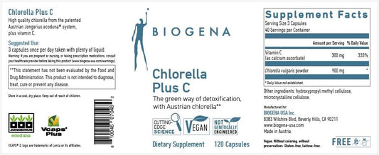 Biogena Wissen Schafft Gesundheit Chlorella Plus C  Green Alga Supporting Detox**  Capsules With 900 Mg Organic Chlorella Vulgaris Powder - Non-Gmo Supplement