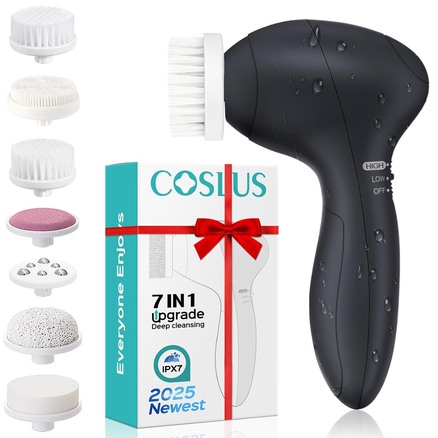 Coslus Facial Cleansing Brush Silicone Face Scrubber: 2 In1 Fbs-D Electric Exfoliating Device Waterproof Deep Cleaning Exfoliation Rotating Spa Machine - Electronic Skincare Wash Spinning System