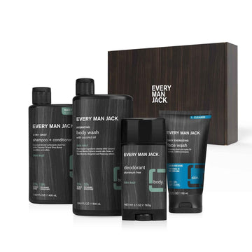 Every Man Jack Men’S Sea Salt Body Set - Bath And Body Gift Set With Clean Ingredients & A Refreshing Sea Salt Scent - Round Out His Routine With Body Wash, 2-In-1 Shampoo, Deodorant & Face Wash