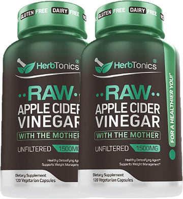 Herbtonics Raw Apple Cider Vinegar Capsules with Mother - Detox, Cleanse & Digestive Health Formula - Unfiltered ACV for Weight Management, Metabolic Support & Bloating Relief - Non-GMO - 240 Capsules