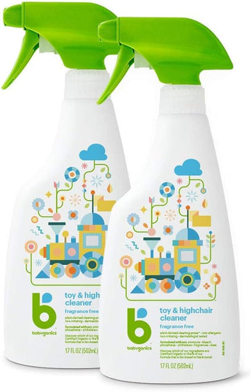 Babyganics Toy & Highchair Cleaner Spray, Fragrance Free, 17Oz Spray Bottle, Made Without Ammonia, Bleach, Phosphates, Phthalates Or Dyes, Pack Of 2