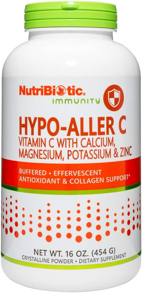 Nutribiotic Hypo-Aller C Powder Vitamin C & Minerals For Antioxidant & Collagen Support | 1300 Mg Vitamin C Per Serving | 16  | Buffered | Calcium, Magnesium, Zinc, And Potassium | Non-Gmo