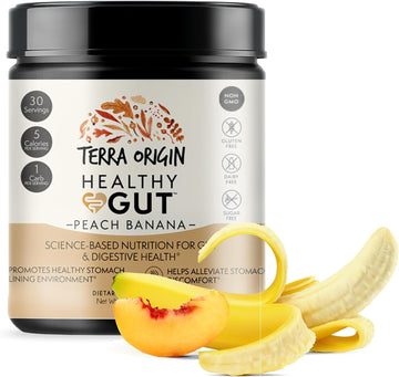 TERRA ORIGIN Healthy Gut Peach Banana | 30-Servings with L-Glutamine, Zinc, Glucosamine, Slippery Elm Bark, Marshmallow Root and More!