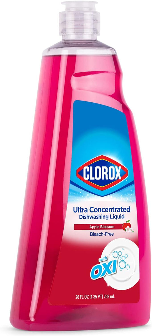 Clorox Ultra Concentrated Dish Soap, Apple Blossom Scent Dishwashing Liquid Soap, 26 FL Oz, Bleach-Free Formula Dish Soap Liquid Powers Through Grease (Pack of 2)