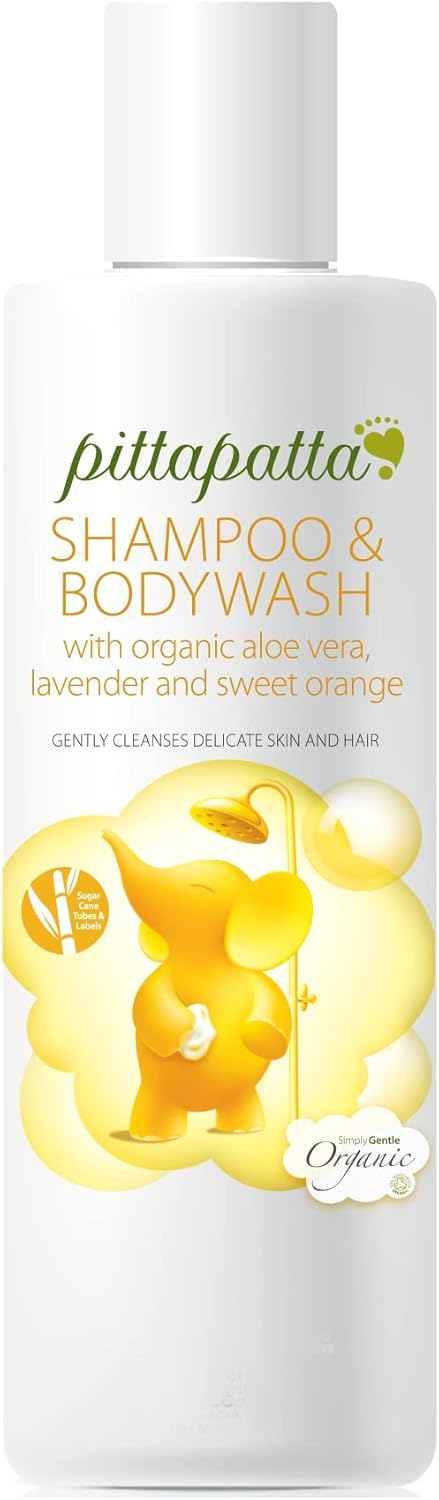 Pittapatta Organic Natural Baby Shampoo And Body Wash, By Simply Gentle - Moisturising Body Wash With Cleansing Agents - Baby-Safe With Lavender, Chamomile & Aloe Vera - (250Ml)