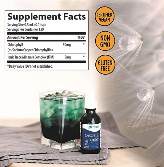 Trace Minerals | Concentrated Ionic Chlorophyll | Supports & Immune Function | Antioxidant | Supports Blood & Energy | Mint Flavored | 2.0oz 6,000mg/bottle