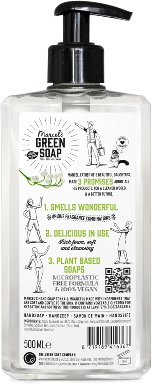 Marcel'S Green Soap - Hand Soap Tonka & Muguet - Handwash Dispenser - Eco Friendly - Vegan - 97% Biodegradable - 500 Ml