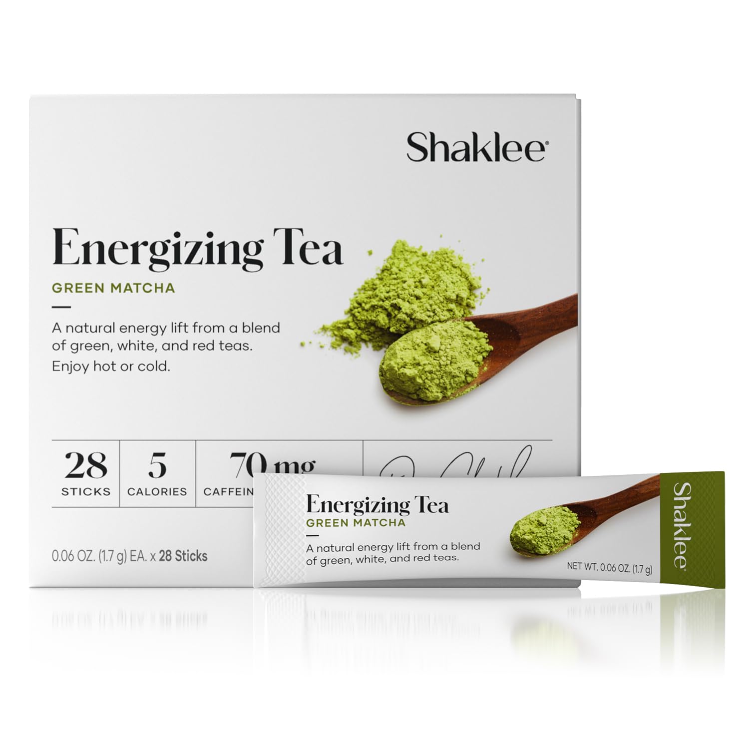 Shaklee Energizing Tea Green Matcha Flavor - Antioxidant-Rich Blend Of Green Matcha, White, And Red Teas For Gentle Energy Lift - Energy Boost On-The-Go Packets - Hot Or Cold - 28 Servings