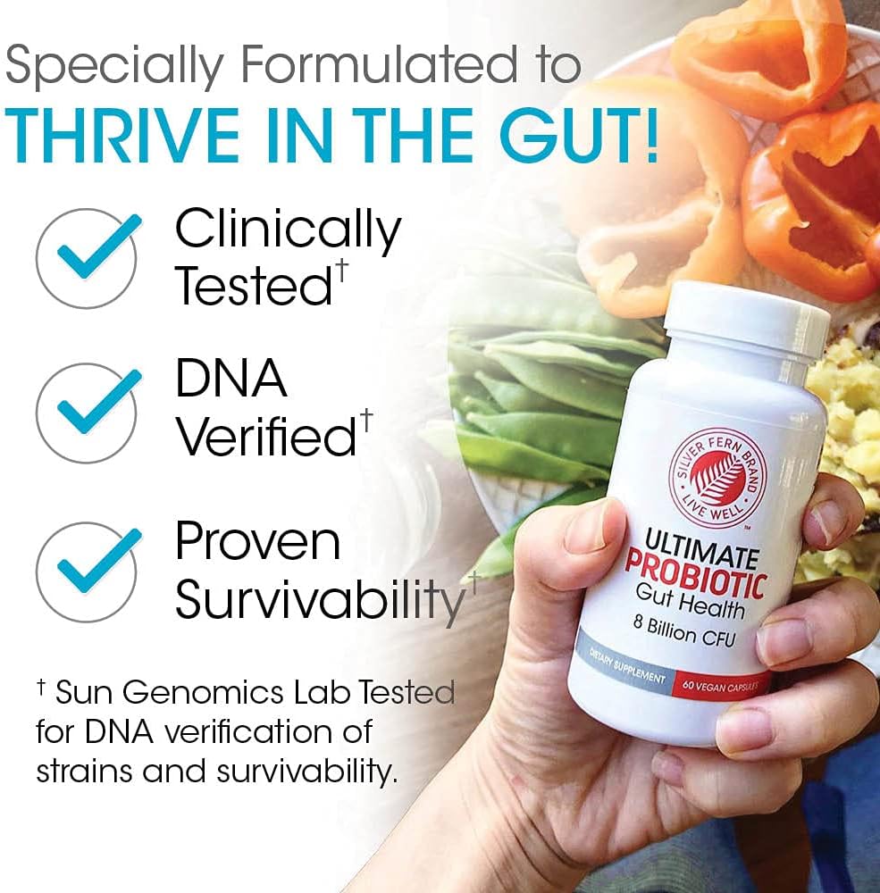 Silver Fern Brand Ultimate Probiotic - Probiotics For Women & Men - 8 Billion Cfu Spore-Forming Gut Health Supplement - Dna Verified, Vegan, Shelf-Stable, High Survivability - 60 Capsules : Health & Household