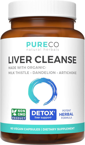 Organic Liver Cleanse Detox & Repair (Vegan, Non-GMO) Milk Thistle Extract (80% Silymarin), Dandelion Root, Artichoke Leaf, Yellow Dock - Liver Health Support Supplement - 60 Capsules (No Pills)