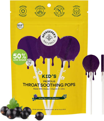 Kids Throat Soothing Watermelon Lollipops, By Beekeeper'S Naturals - Doctor Formulated Immune Support, Under 2G Sugar, Vitamin D & Honey, 15 Ct