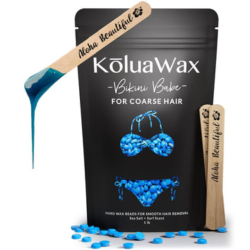Koluawax Hard Wax Beads For Hair Removal – Coarse Hair Formula – Face, Brazilian, Underarms, Back Chest, Bikini Waxing – Sea Salt & Surf, 1Lb Refill For Wax Warmers & 10 Large Applicator Sticks