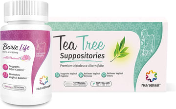 Nutrablast Boric Acid Vaginal Suppositories 600Mg (30 Count) W/Tea Tree Oil Suppositories (12 Count) | All Natural Intimate Deodorant For Women | Restore Feminine Ph Balance