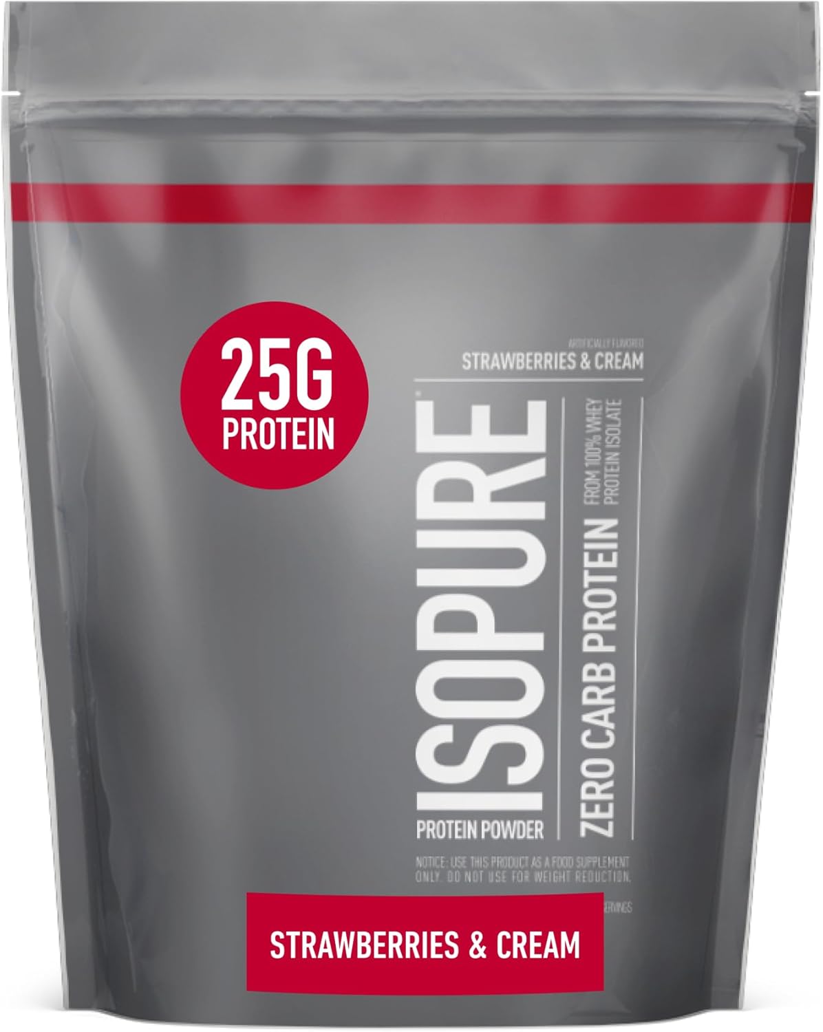 Isopure Zero Carb 100% Pure Whey Isolate Protein Powder, Lactose Free, Gluten Free, With Vitamins, Strawberries & Cream, 25G Protein Per Serving, 1 Lb, 15 Servings