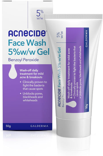 Acnecide Face Wash Gel 5% Benzoyl Peroxide Acne Treatment For Spot-Prone Skin 50G