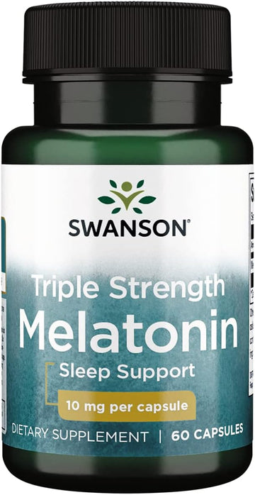 Swanson Triple Strength Melatonin - Natural Sleep Support For Disrupted Sleep Cycles - (60 Capsules, 10Mg Each)