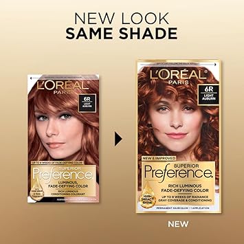 L'Oreal Paris Superior Preference Fade-Defying + Shine Permanent Hair Color, 6R Light Auburn, Pack Of 1, Hair Dye