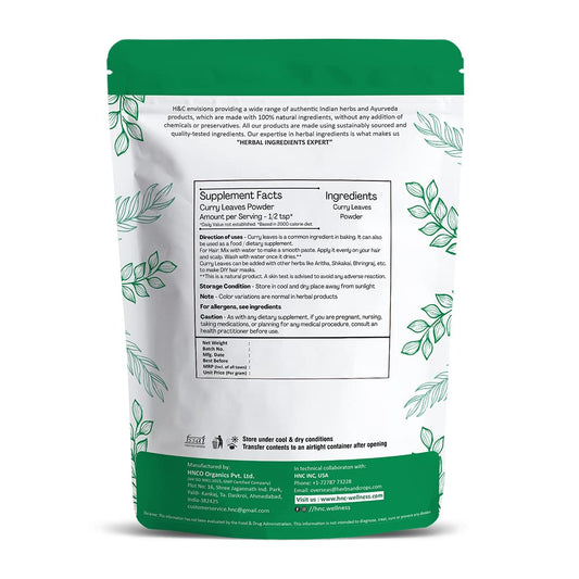 100% Natural Curry Leaves Powder- 227G (0.5 Lb) For Hair Care Formulation- Known To Hair Growth Benefits