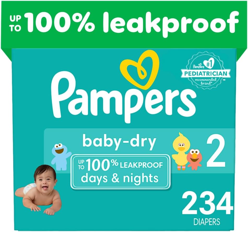 Pampers Baby Dry Diapers - Size 2, One Month Supply (234 Count), Absorbent Disposable Diapers