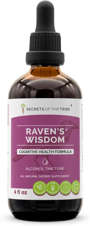 Secrets of the Tribe - Raven's Wisdom, Cognitive Health Formula, Herbal Supplement Blend Drops Alcohol Liquid Extract (4 fl oz)