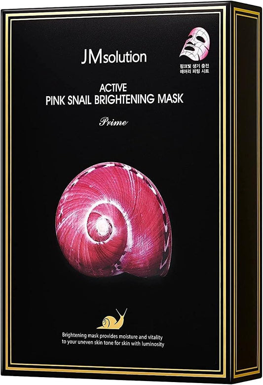 Jmsolution Active Pink Snail Regenerating Korean Facial Skin Care Mask -Vitamin B Bright Nourishing Glow Mask-10 Sheets For All Skin