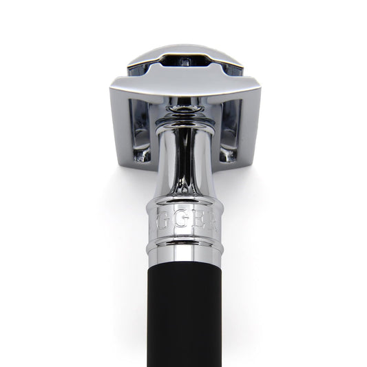 Edwin Jagger Des86Rcblamz Short Handled Classic Double Edge Manual Eco-Friendly And Reusable Safety Razor For Men And Women For Shaving Cream Or Soap Fits All De Razor Blades (Black Rubber Coated)