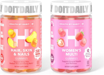 Health By Habit Glow Up Kit - Hair, Skin & Nails Supplement (60 Gummies) + Women's Multi Supplement (60 Gummies)