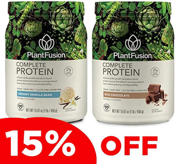 PlantFusion Complete Plant Based Pea Protein Powder Bundle, Non-GMO, Vegan, Dairy Free, Gluten Free, Soy Free, Allergy Free w/Digestive Enzymes, Dietary Supplement, Vanilla Bean and Chocolate 1 Pound